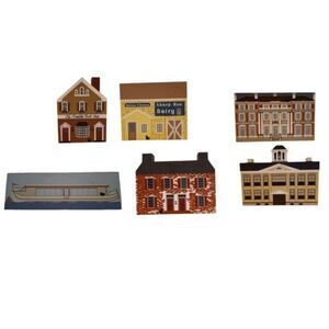 Vintage Lot of 6 1990s Cat's Meow Handpainted Wood Collectibles Stamped Signed